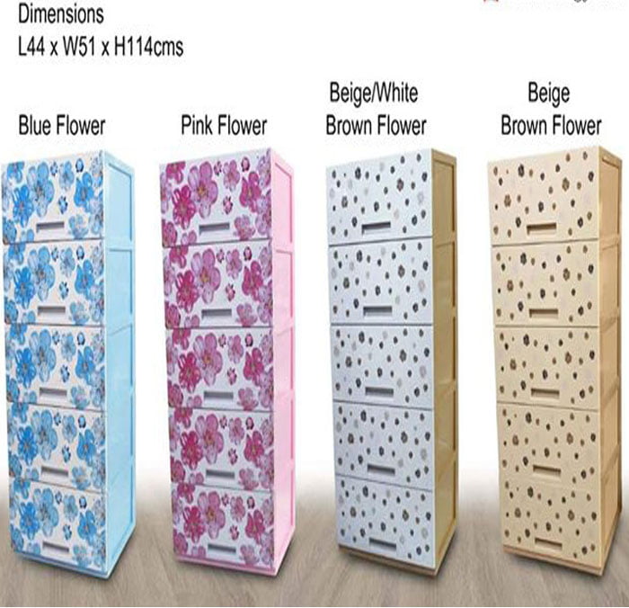 Plastic Drawers Cabinet 5 Layer Flower