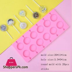 Round Shape Lollipop Silicone Mold Bakeware 3D Handmade Pop Stick Lolly Candy Chocolate Cake Decoration Mold with 20 Pcs Stick
