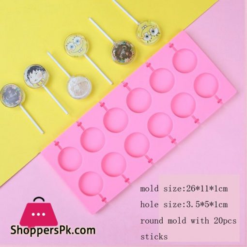 Round Shape Lollipop Silicone Mold Bakeware 3D Handmade Pop Stick Lolly Candy Chocolate Cake Decoration Mold with 20 Pcs Stick