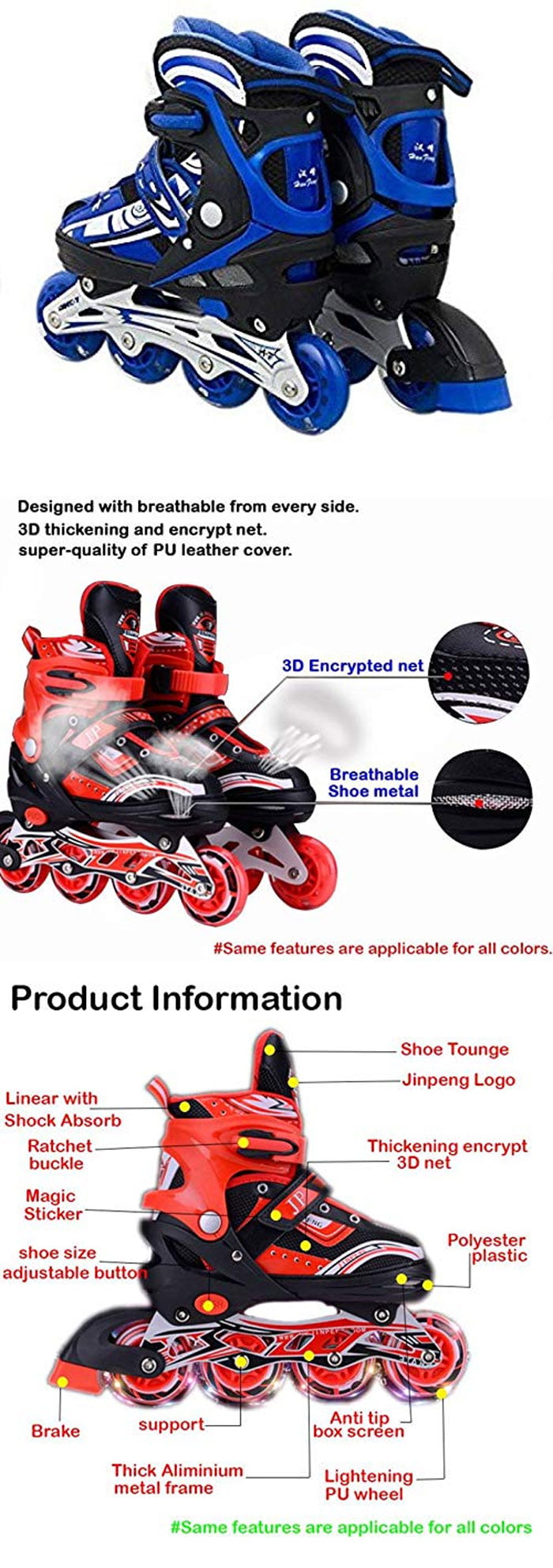 Skate Shoes Adjustable Size 35 To 38 Blue S Size