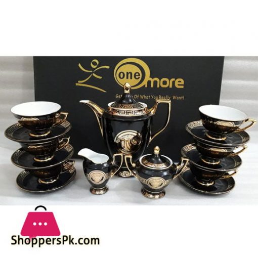 Versace European 15 Pieces Tea Set Bone China Cups and Saucers Black