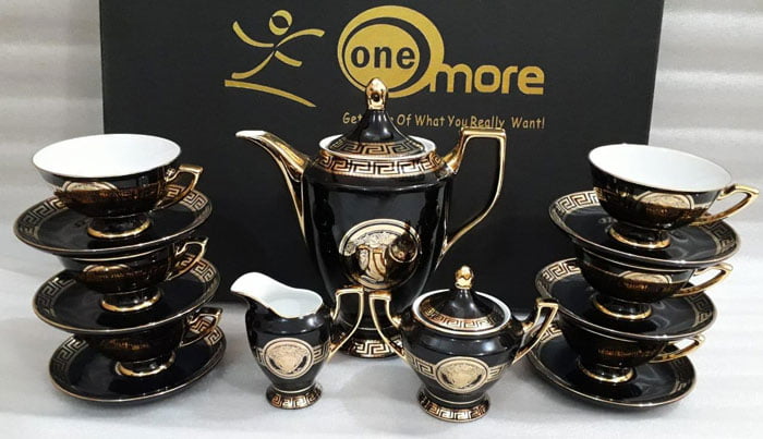 Versace European 15 Pieces Tea Set Bone China Cups and Saucers Black