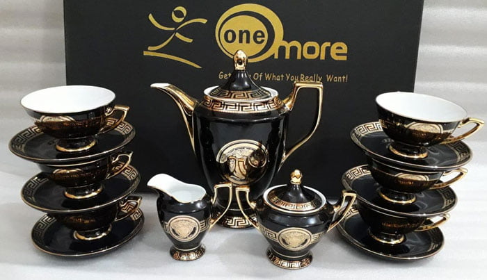 Versace European 15 Pieces Tea Set Bone China Cups And Saucers Black