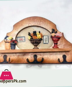 Wood Flower Design Wall Mounted Key Holder 6 Hook