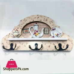 Wood Tea Pot Design Wall Mounted Key Holder 6 Hook 