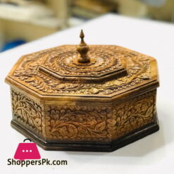 Wooden Hand Crafted Carved Work Hot Pot Roti Box 12 Inch