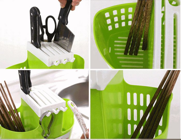 Kitchen Spoon Chopsticks Fork Knife Draining Rack Storage Tool Holder Organizer