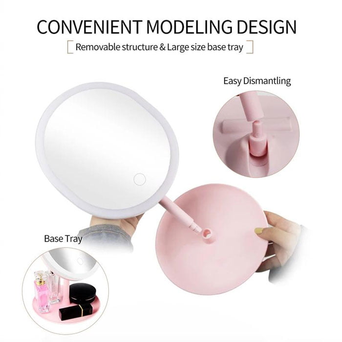 Led Makeup Mirror Desktop With Light Beauty Makeup Portable Mirror 3 Light Options