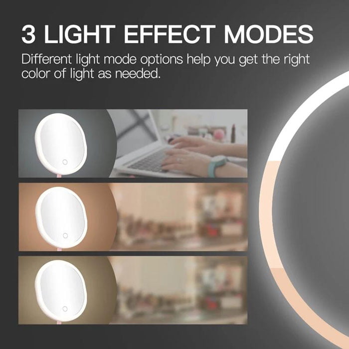 Led Makeup Mirror Desktop With Light Beauty Makeup Portable Mirror 3 Light Options