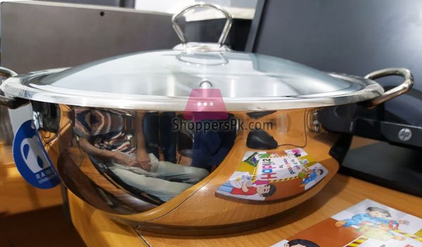 Alpha Stainless Steel Karahi Double Bottom Heavy Wok – 32Cm