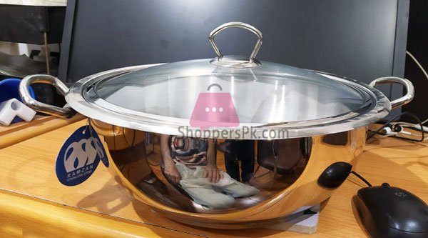 Alpha Stainless Steel Karahi Double Bottom Heavy Wok – 32Cm