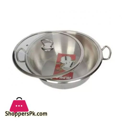 New Alpha Stainless Steel Body Wok With Glass Lid 30cm