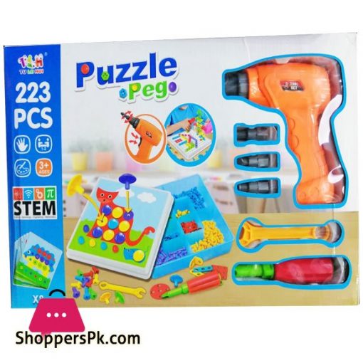 Electric Drill & Screw Driver Tool Set Mosaic Puzzles Peg 223 Pieces
