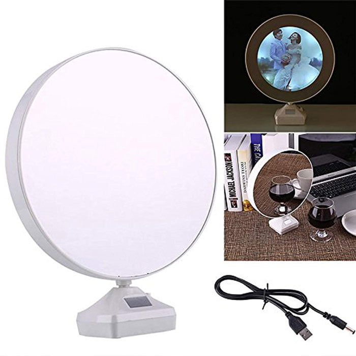 Round Magic Mirror Cum Photo Frame With Led Light For Table Home Decor Bedroom (25 Cm X 6.5 Cm X 6 Cm)