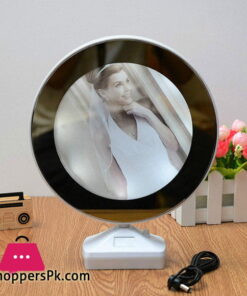 Round Magic Mirror Cum Photo Frame with LED Light for Table Home Decor Bedroom (25 cm x 6.5 cm x 6 cm)