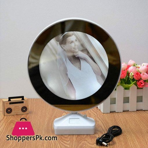 Round Magic Mirror Cum Photo Frame with LED Light for Table Home Decor Bedroom (25 cm x 6.5 cm x 6 cm)