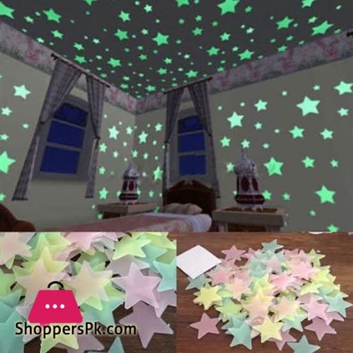 100 Pcs - 3D Stars Glow In The Dark Wall Stickers Luminous Fluorescent Wall Stickers For Kids Baby Room Bedroom Ceiling Home Decor