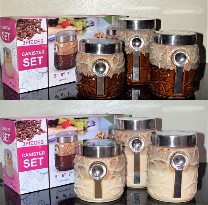Ceramic Canister Set with Magnet Spoon 3 Pieces