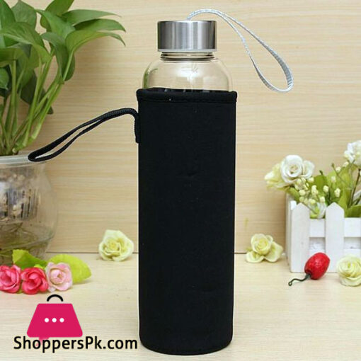 Glass Water Bottle With Cover 420-ML