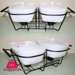 Imperial Casserole With Black Metal Stand With Burner - Set of 2 - Ceramic