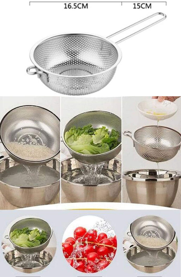 Stainless Steel New Steel Plate Frying Basket, Perforated Filter Oil Vegetable And Fruit Drain Basket Frying Net Single Handle Colander 4 Stainless Steel New Steel Plate Frying Basket, Perforated Filter Oil Vegetable And Fruit Drain Basket Frying Net Single Handle Colander