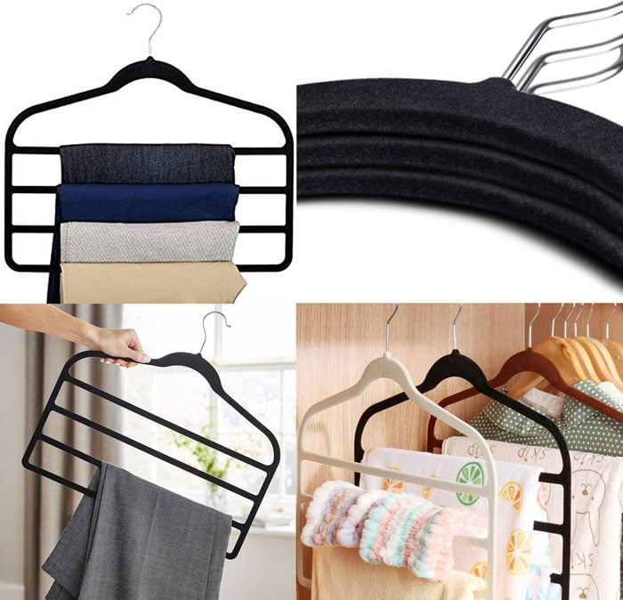 Velvet Hanger 4 Layers Trouser Hanger 360 Rotating Chrome Hook 45 X 33 Cm