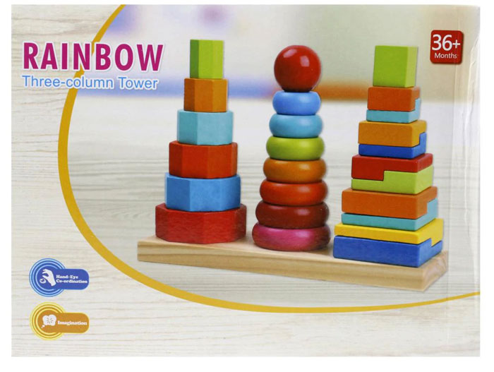 Wooden Three Column Rainbow Tower (Kc4290)