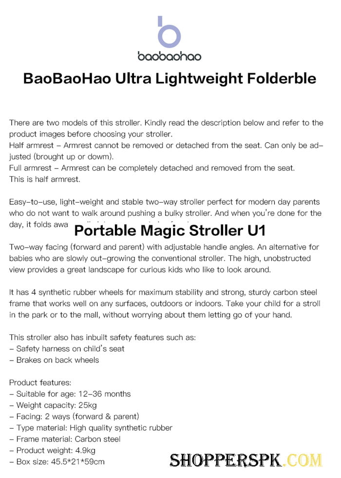 Baobaohao U One Lightweight Magic Stroller Baby Kids Travel