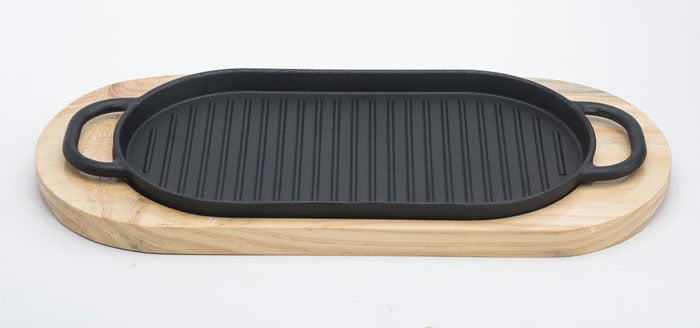 Cast Iron Sizzler Hot Serving Dish &Amp; Wooden Stand/Sizzler Plate - 12 X 6 Inch
