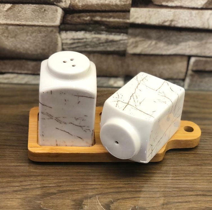 Ceramic Marble Design Salt &Amp; Pepper Shaker Set