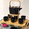 Ceramic Tea Set with Wooden Tray & Saucers