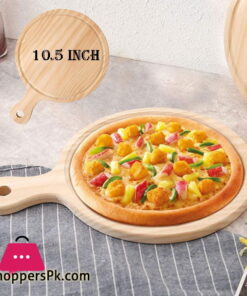 Elegant Wooden Round Pizza Plate Tray with Handle 10.5 Inch - EH0095