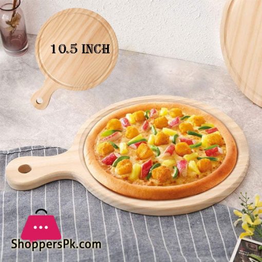 Elegant Wooden Round Pizza Plate Tray with Handle 10.5 Inch - EH0095
