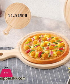 Elegant Wooden Round Pizza Plate Tray with Handle 11.5 Inch - EH0096