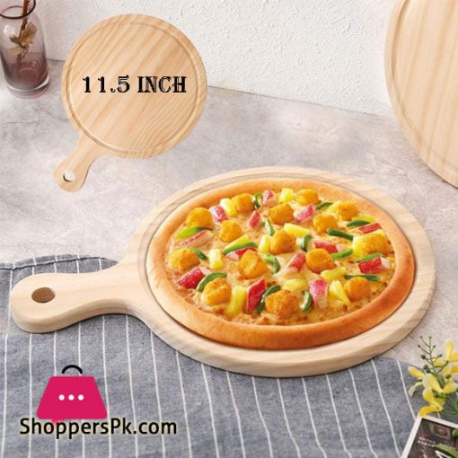 Elegant Wooden Round Pizza Plate Tray with Handle 11.5 Inch - EH0096