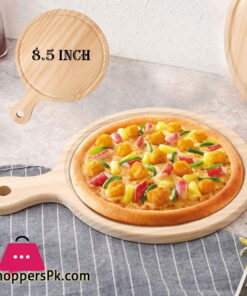 Elegant Wooden Round Pizza Plate Tray with Handle 8.5 Inch - EH0093