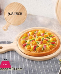 Elegant Wooden Round Pizza Plate Tray with Handle 9.5 Inch - EH0094