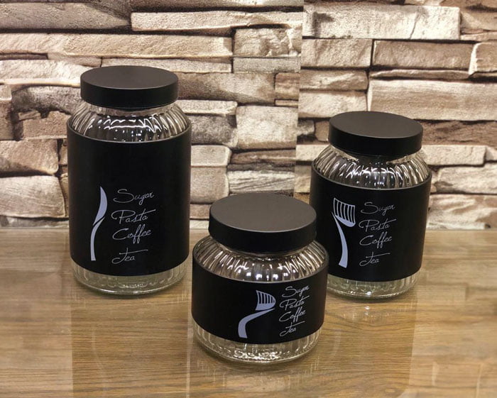 High Grade Stainless Steel Canister Sets Food Coffee Tea Storage Jar 3 Pcs Black