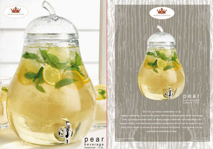 Imperial Collection Pear Beverage Dispenser With Lid 9.2 Liter