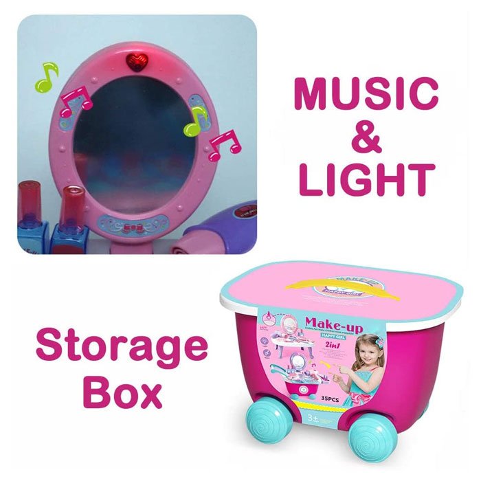 Kids Make Up Set 2-In-1 Vanity Dressing Table Play Set (36 Pcs)