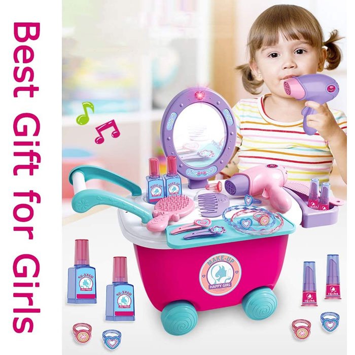 Kids Make Up Set 2-In-1 Vanity Dressing Table Play Set (36 Pcs)