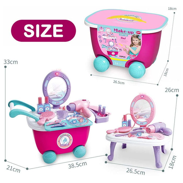 Kids Make Up Set 2-In-1 Vanity Dressing Table Play Set (36 Pcs)