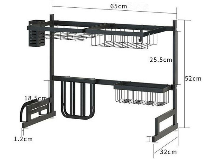 Over The Sink Dish Drying Rack Shelf Stainless Steel Kitchen Cutlery Holder 65Cm