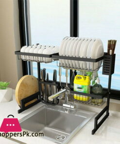 Over The Sink Dish Drying Rack Shelf Stainless Steel Kitchen Cutlery Holder 65cm
