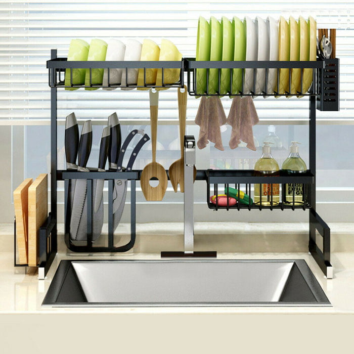 Over The Sink Dish Drying Rack Shelf Stainless Steel Kitchen Cutlery Holder 65Cm