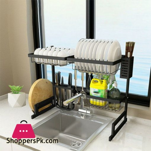 Over The Sink Dish Drying Rack Shelf Stainless Steel Kitchen Cutlery Holder 65cm