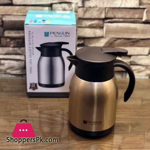Penguin Stainless Thermo Steel Double-Wall Vacuum Insulated Coffee Pot Capacity-750ML Hot or Cold for 18-24 hours