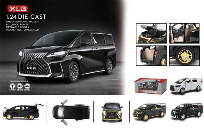 1/24 Luxury Lexus Lm300 Mpv Model Toy Car Alloy Die-Cast M929M Simulation Light Sound Pull Back Collection Toys Car