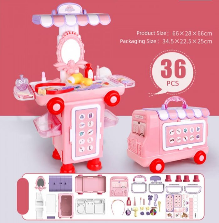 2 IN 1 Pretend Play House Toilet Table Mobile Makeup Beauty Cartoon Bus