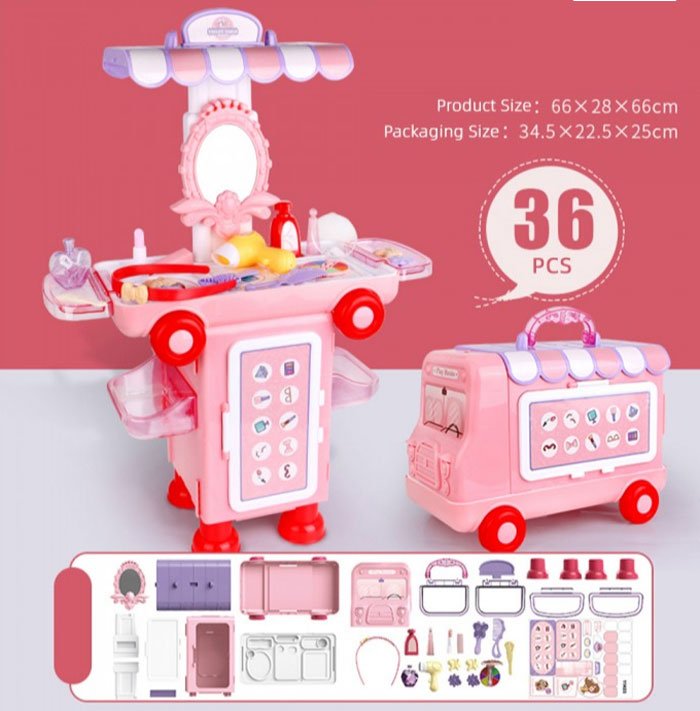 2 In 1 Pretend Play House Toilet Table Mobile Makeup Beauty Cartoon Bus